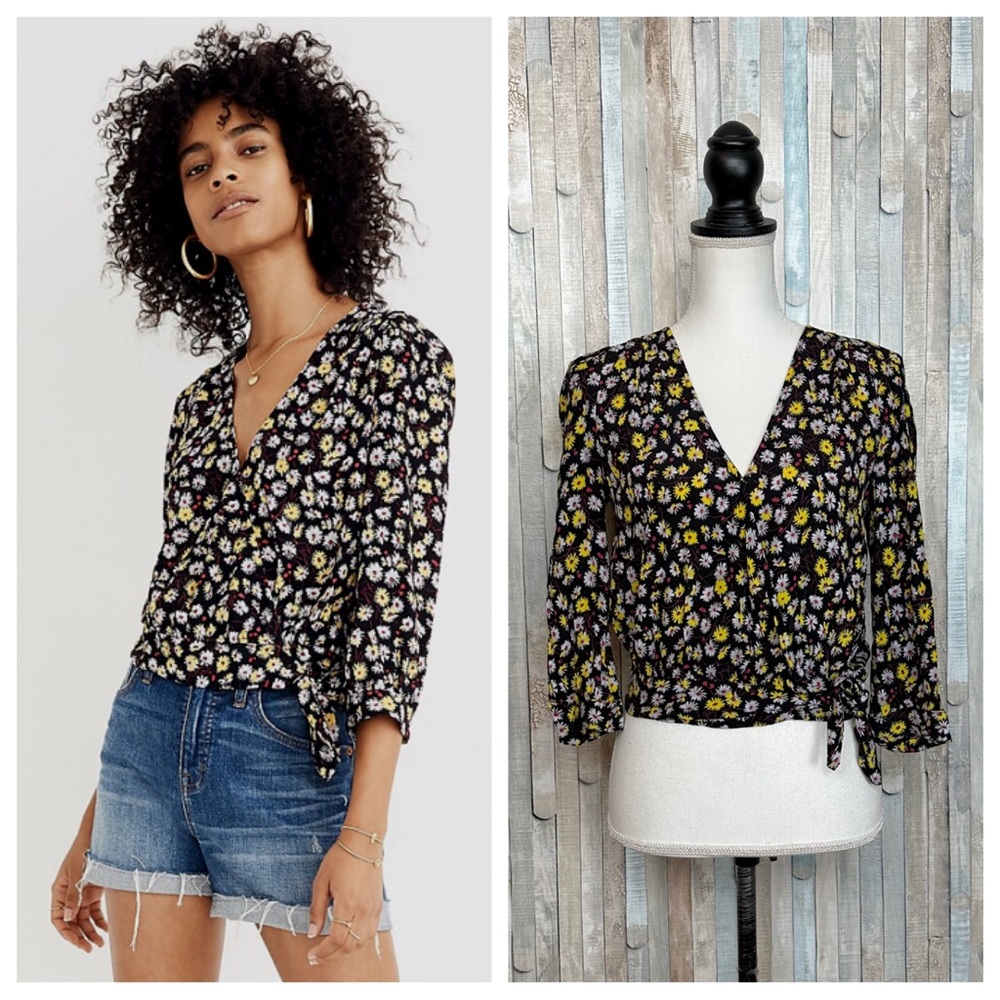 Madewell XS Wrap Crop Top Blouse French Distsy Daisy‎ Floral Print Cropped $88